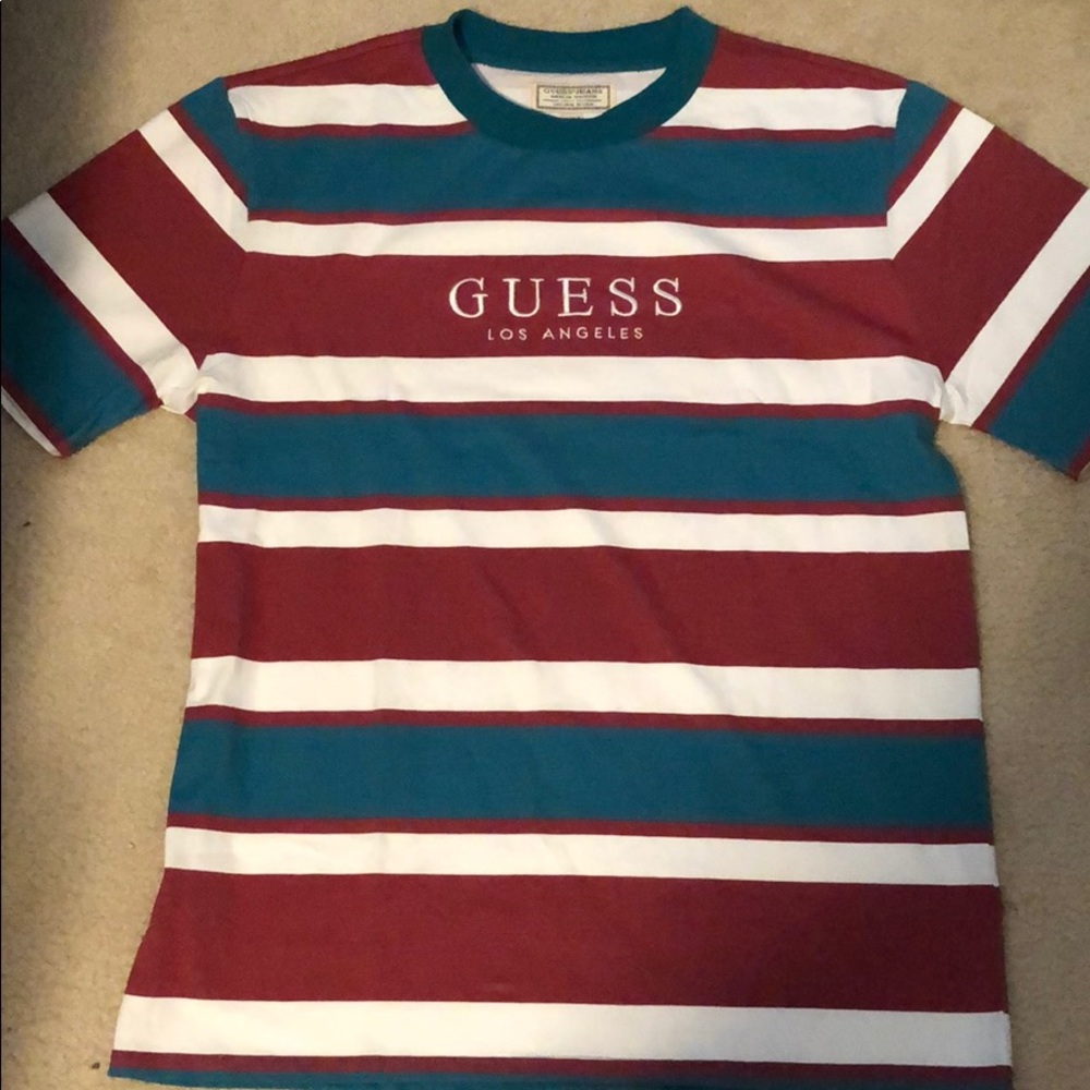 Guess striped tee t shirt Teal burgundy red blue